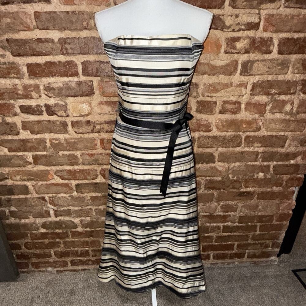 Kathlin Argiro Atelier Vintage Black & Champagne Striped Strapless Size 10 EUC